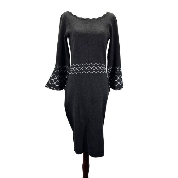 Roz & Ali Sweaters - Roz & Ali Sweater Dress Womens Size S Knit Scallop Round Neck Bell Sleeve Black